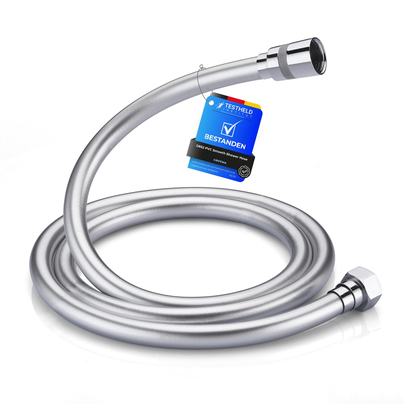 GRIFEMA Smooth Shower Hose 1.5m, Flexible PVC Shower Pipe, Anti-Kink | Leakproof