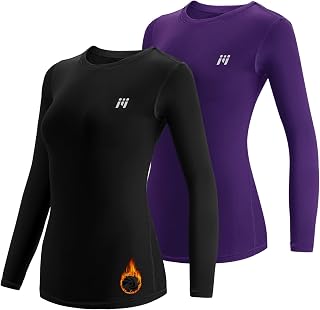 MEETWEE Women's Thermal T-Shirt Long Sleeve Compression Base Layer Thermal Underwear for Sports Skiing Running