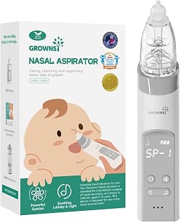 GROWNSY Baby Nasal Aspirator, Electric Nose Sucker, Powerful Suction,Grey | Automatic Nose Cleaner with Soft Silicone Tips, Larger Suction Chamber, Music and Light Soothing Function
