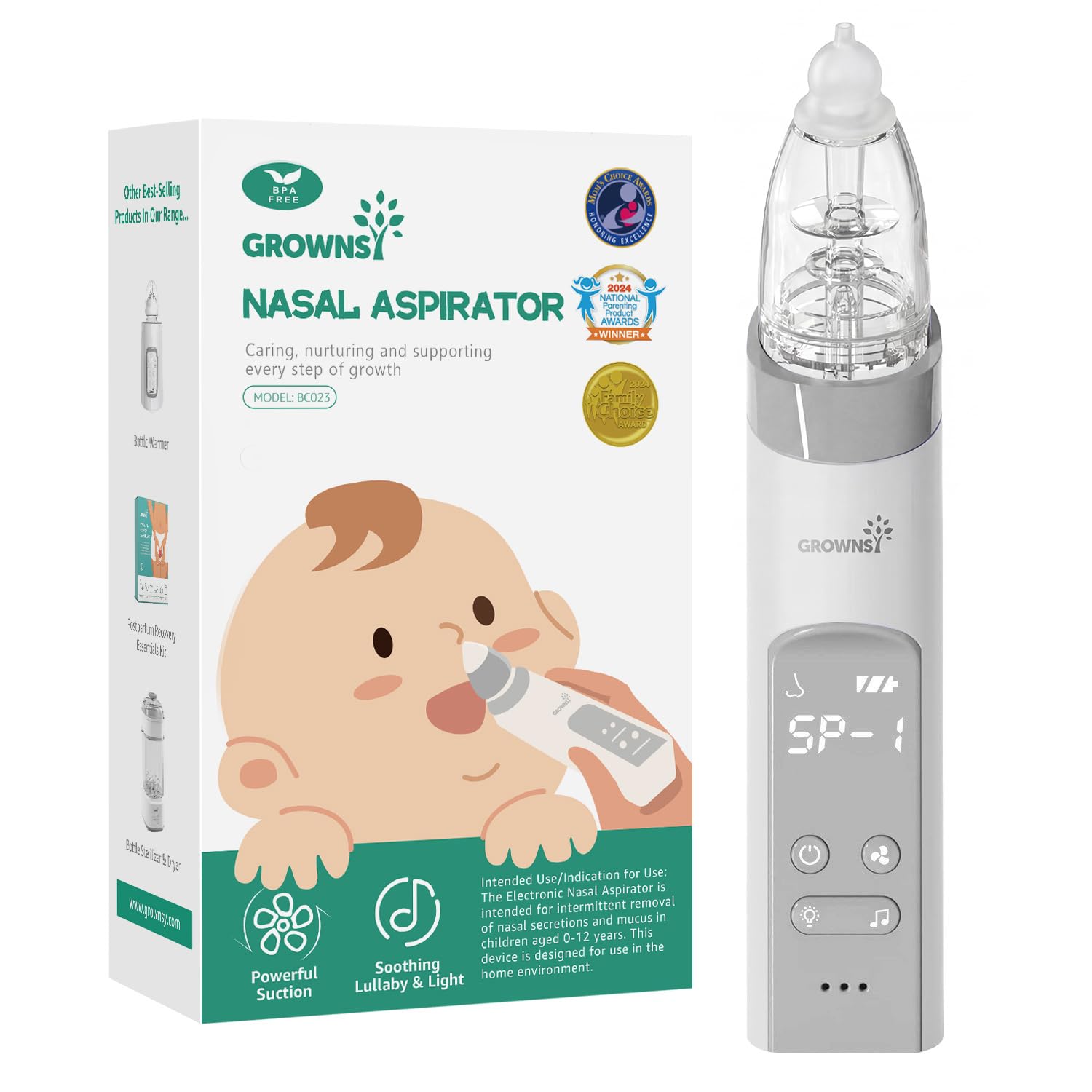 GROWNSY Baby Nasal Aspirator, Electric Nose Sucker, Powerful Suction,Grey | Auto