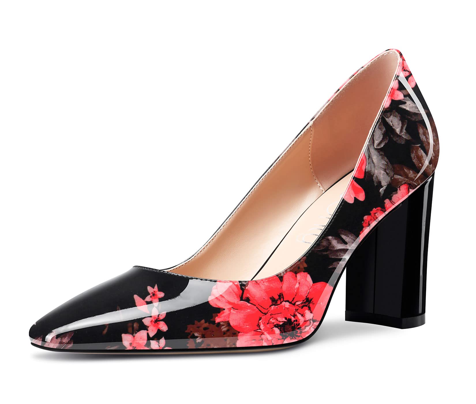 NobleOnly Women's High Chunky Wide Heel Square Closed Toe Slip-on Pumps Classic 