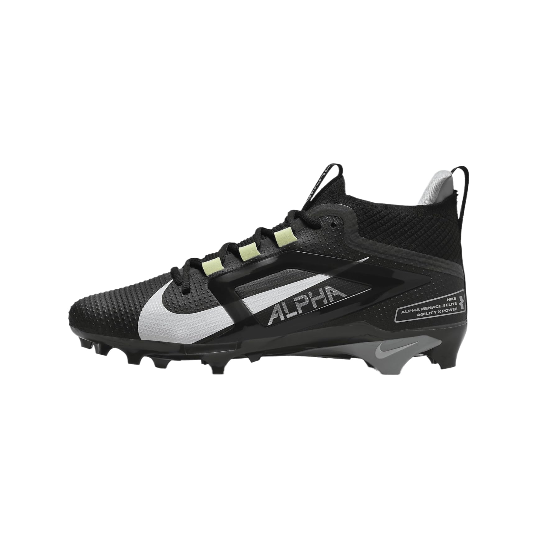Nike Alpha Menace 4 Elite Football Cleats (FD7036-001, Black/Light Smoke Grey/Me
