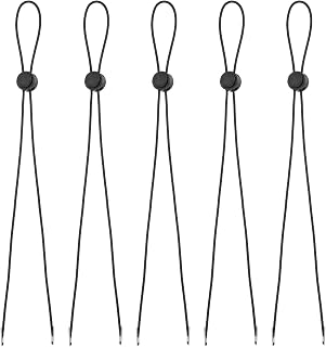 Flexible Detachable Hat Chin Strap 23.6"x0.08", 5pcs Elastic Windproof Hat Strap with Spring Cord Lock for Golf Fishing Boating Hiking Black
