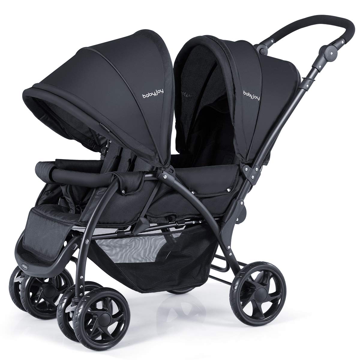 BABY JOY Double Stroller, Foldable Lightweight Twin Stroller with Tandem Seating