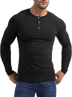 Henley Men's Long-Sleeved T-Shirt,Cotton Short/Long Slim Fit Casual T-Shirts,Sport Muscle Shirt for Men Button