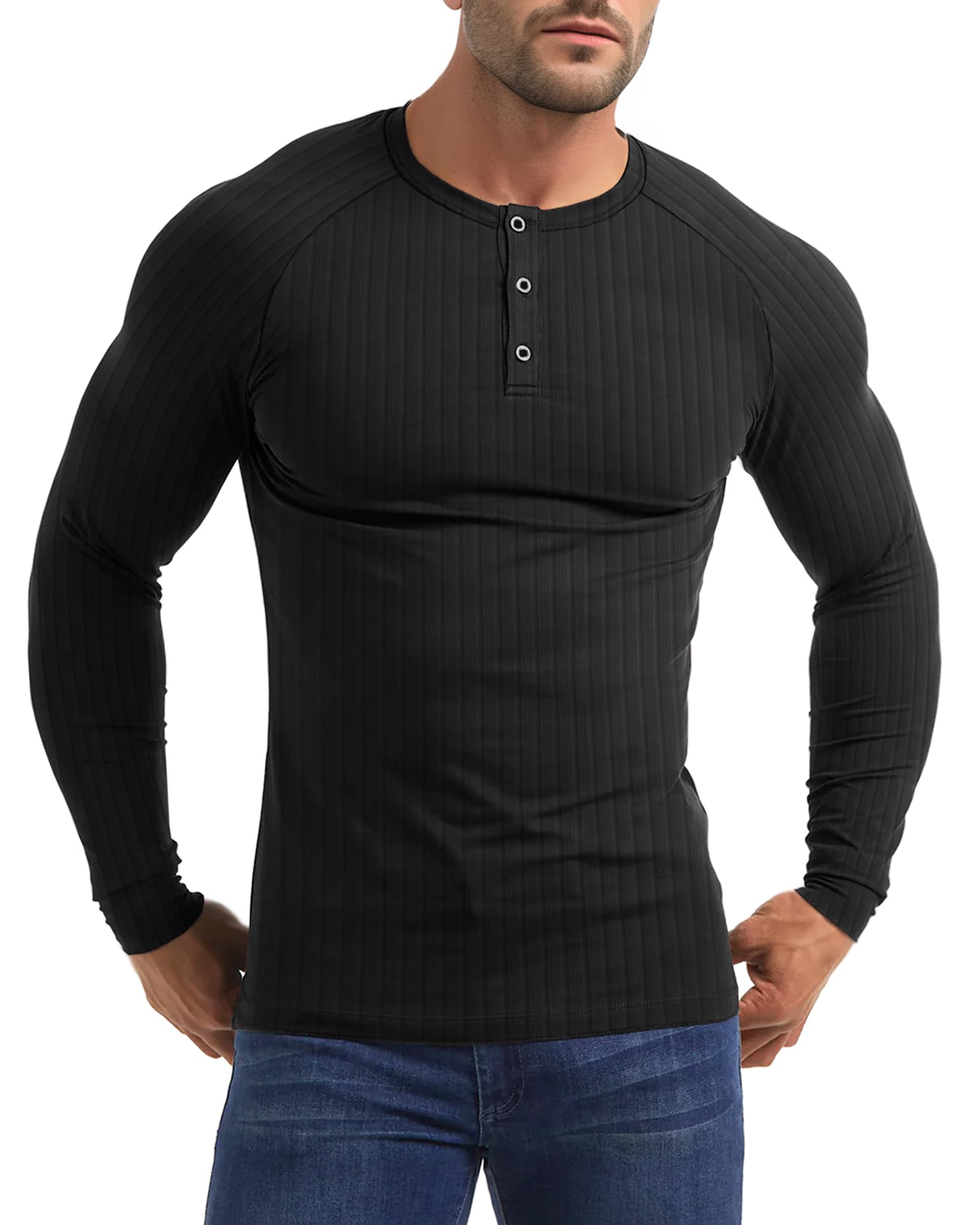Henley Men's Long-Sleeved T-Shirt,Cotton Short/Long Slim Fit Casual T-Shirts,Spo