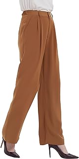 Tronjori Women High Waist Casual Straight Leg Long Business Work Suit Dress Pants Wide Leg Trousers Regular Waistband
