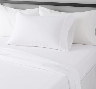 Amazon Basics Lightweight Breathable Wrinkle-Free Brushed Microfiber 3-Piece Bed Sheet Set with 14-Inch Deep Pockets, Twin, Bright White, Solid