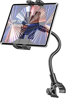 Gooseneck Tablet Holder for Spin Bike - Phone iPad Holder Mount Exercise Bike Handlebar Stand for Stationary Bicycle, Treadmill, Stroller, Elliptical for iPad Pro 12.9, Air, Mini, 4-13" Devices