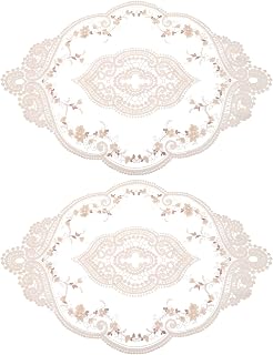 Retro Lace Placemats 12x17 Inch Oval Embroidered Table Placemats French Crochet Doilies Coasters Cup Mats for Home Wedding Light Brown Pack of 2