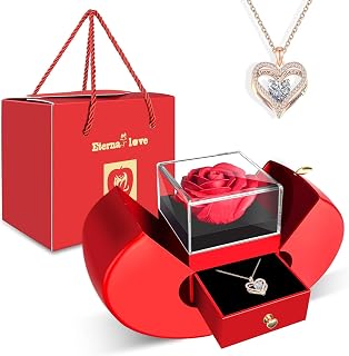 WEIMIL Eternal Red Rose with Heart Necklace, Gifts for Mother, Girlfriend, Women, Wife, Grandmother for Christmas, Valentine's Day, Mother's Day, Birthday, Anniversary, Thanksgiving Day