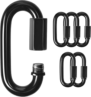 Kinlink M6 1/4 Quick Link Black Chain Connector Screw Carabiner 6 Pack | Small Heavy Duty Chain Hooks for Towing, Swing, Shade, Locking Carabiner Clips Sail-Capacity 2500LB