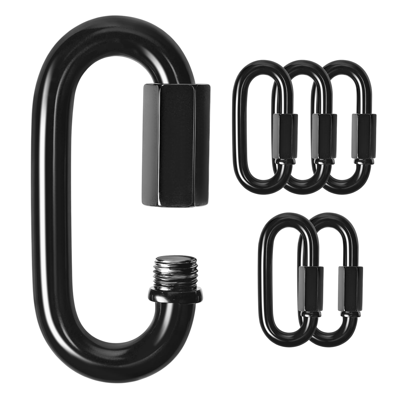 Kinlink M6 1/4 Quick Link Black Chain Connector Screw Carabiner 6 Pack | Small H