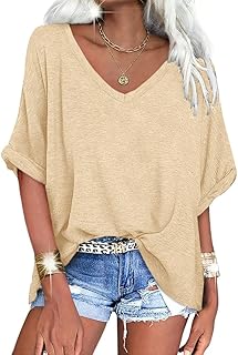 UNCLECAT Women's V Neck Oversized T-Shirts Summer Short Sleeve Shirts Loose Casual Tops Tee