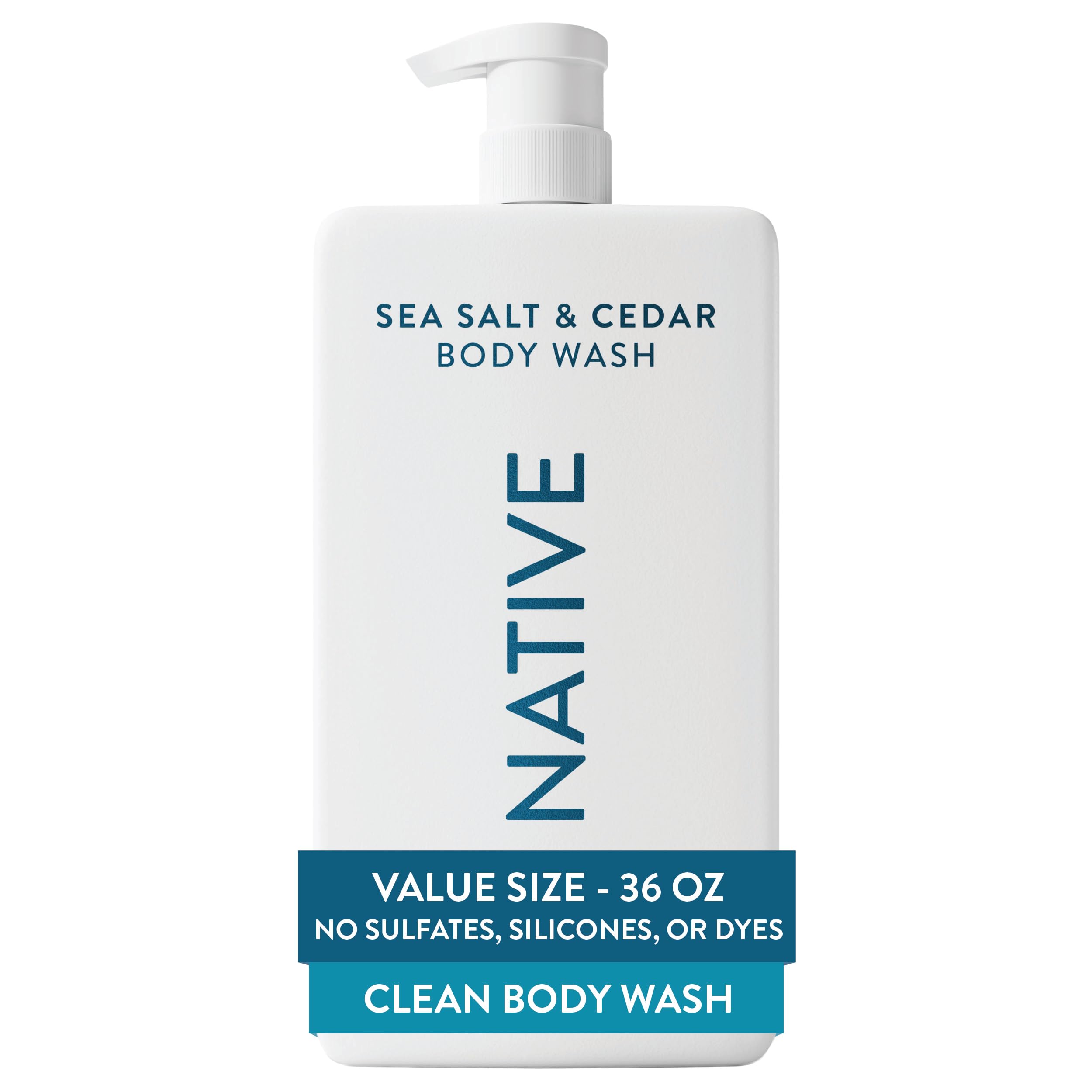 Native Clean Body Wash for Women & Men, Sea Salt & Cedar Scent, 36 fl oz | Gentl