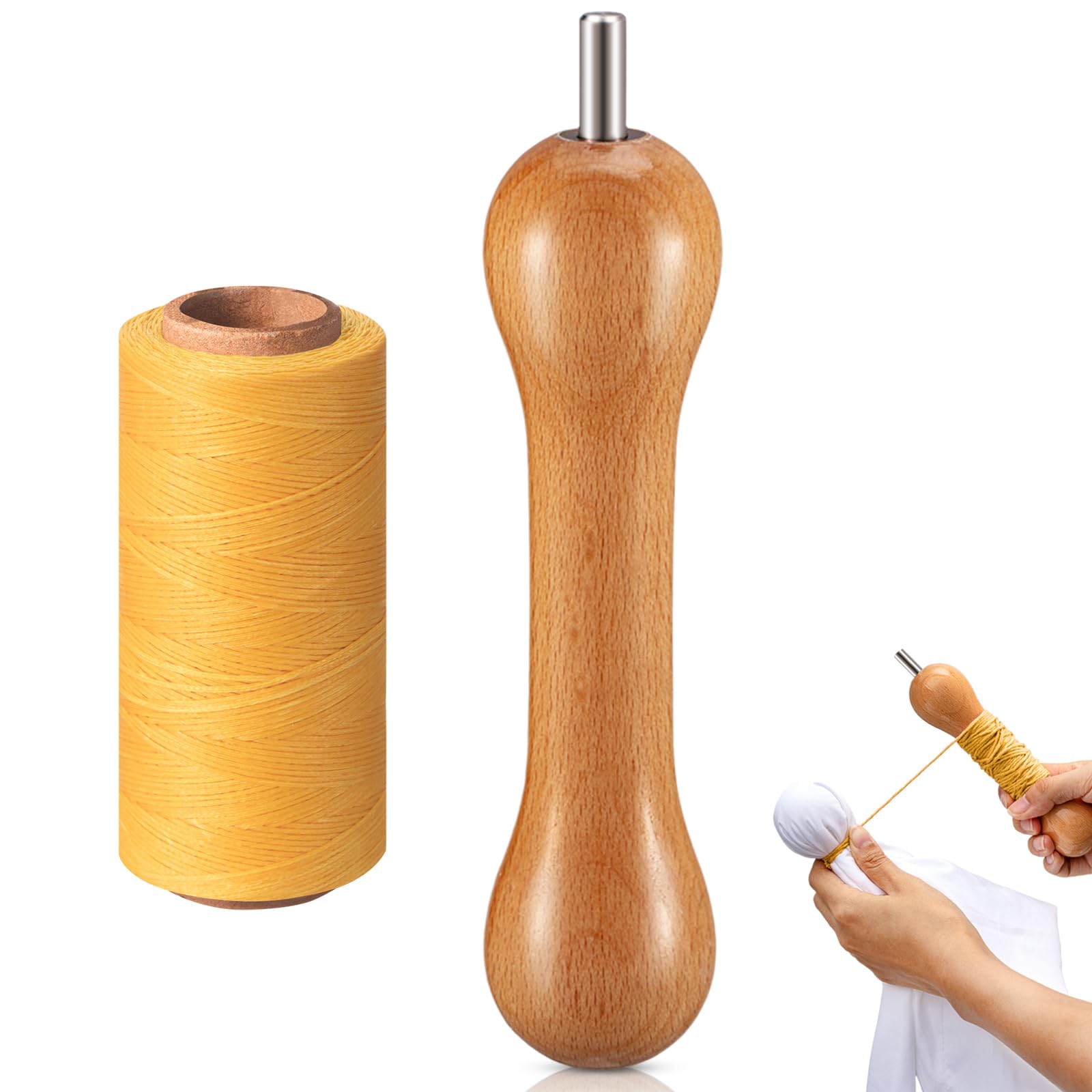 Wavwavw 2 Pcs Tie Dye Sinew Puller and 295 Yard Waxed Thread, Orange Thread | Wo