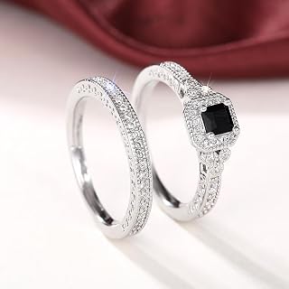 2 Pcs Women Fashion Brilliant Cubic Zirconia Engagement Ring Set