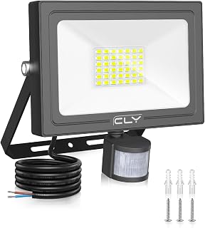 CLY Security Lights Outdoor Motion Sensor 30W PIR Sensor Light 2820LM 6500K | IP66 Waterproof Motion Sensor Floodlight Cold White LED Outdoor Light Mains Powered for Garden Patio Backyard Rooftop Garage