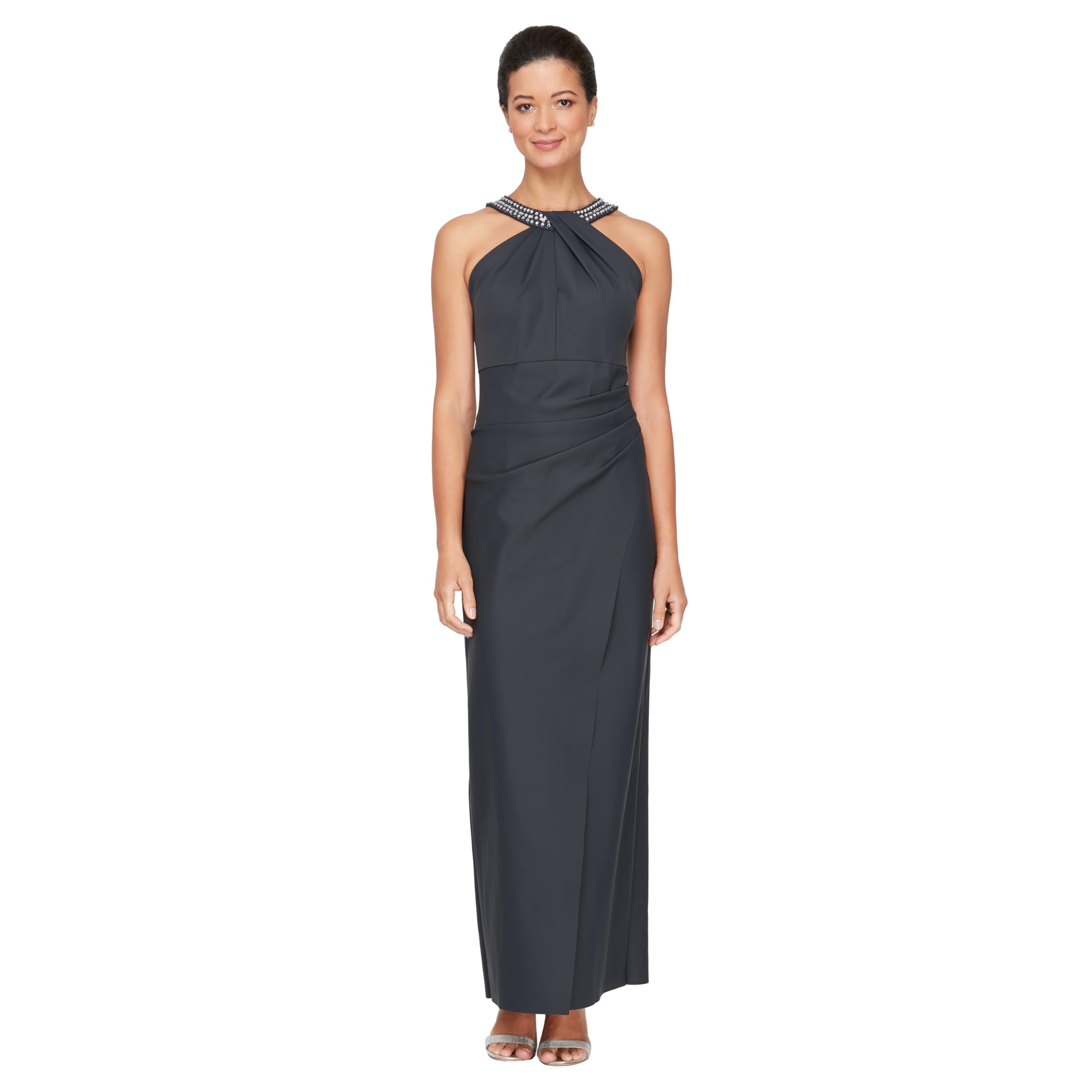 Alex Evenings Slimming Long Side Ruched Mother of The Bride Dress W/Cascade Ruff