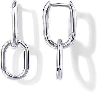 PAVOI 14K Gold Convertible Link Huggie Earrings for Women | Paperclip Link Statement Earrings | Cubic Zirconia Two-Toned Rope Drop Dangle Earrings
