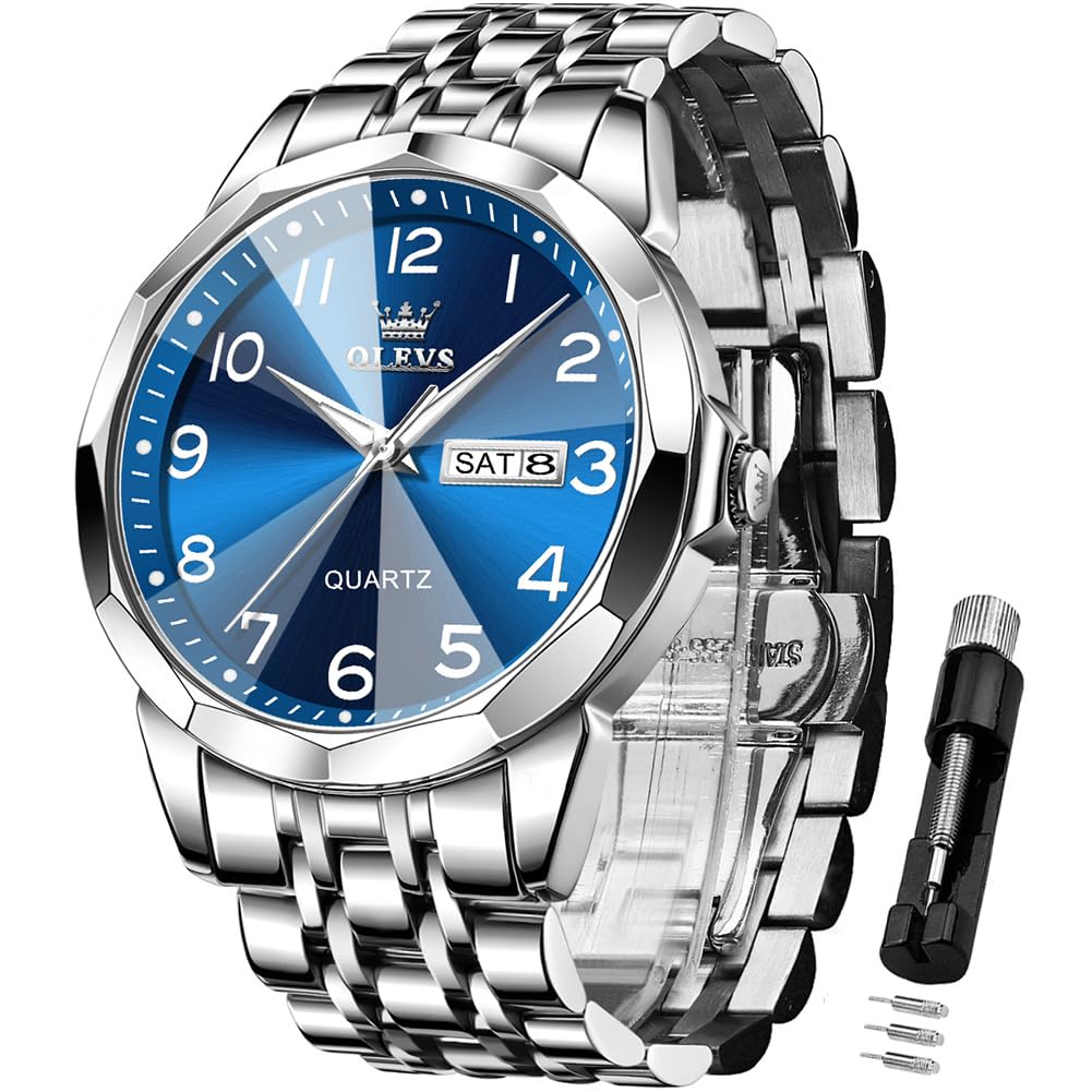 OLEVS Watch for Men Simple Business Dress Analog Stainless Steel Waterproof Lumi