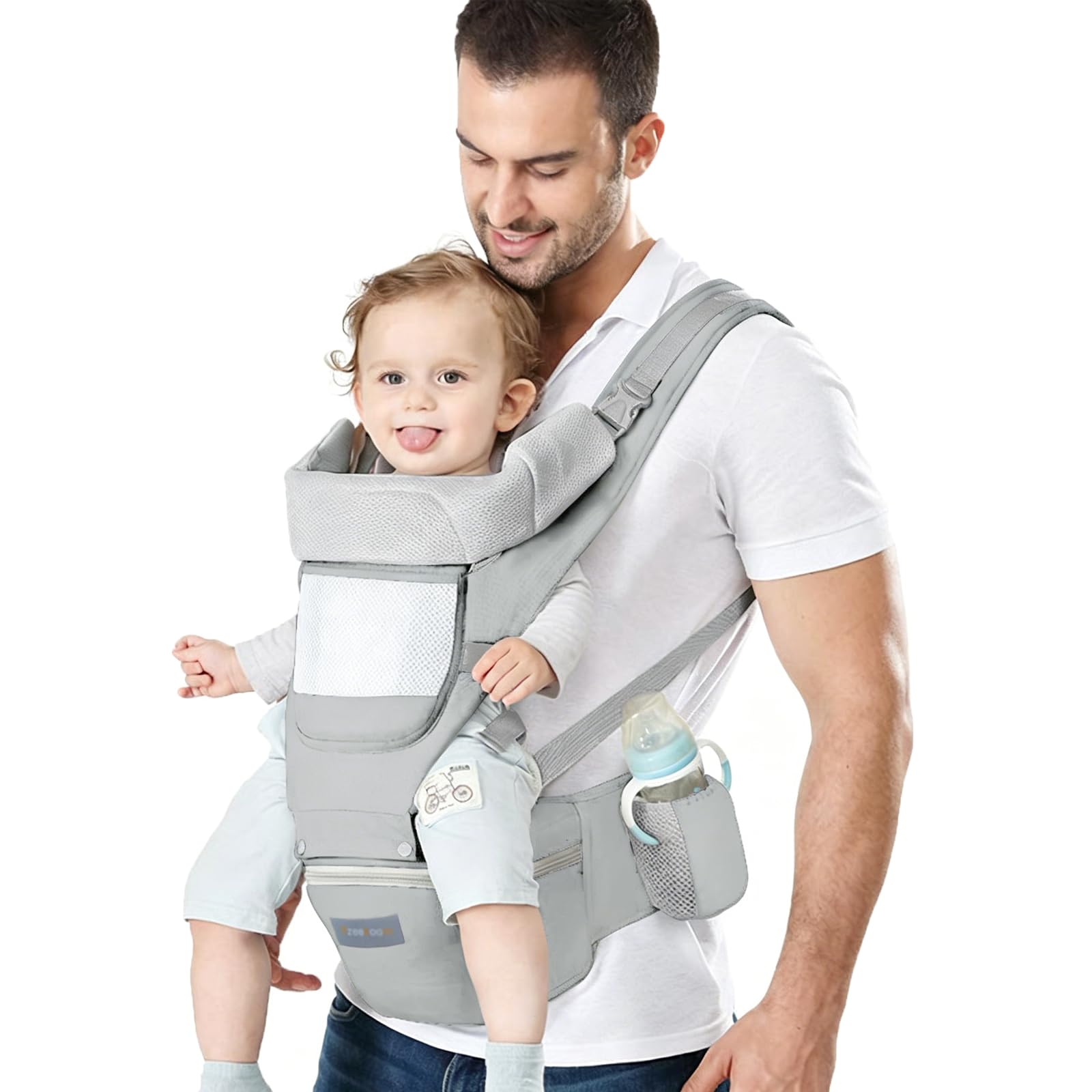 Azeekoom Baby Carrier Ergonomic with Hip Seat, Cotton Child Carrier Dorsal and V