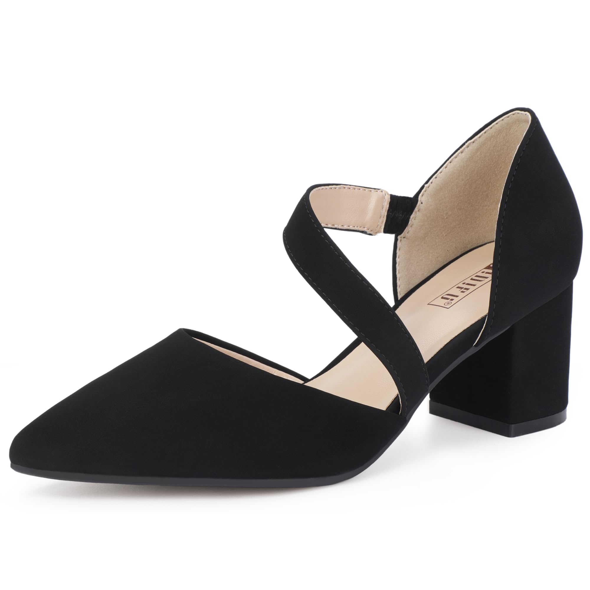 IDIFU IN2 Women's Pumps Closed Pointed Toe Low Block Chunky Comfort Heels