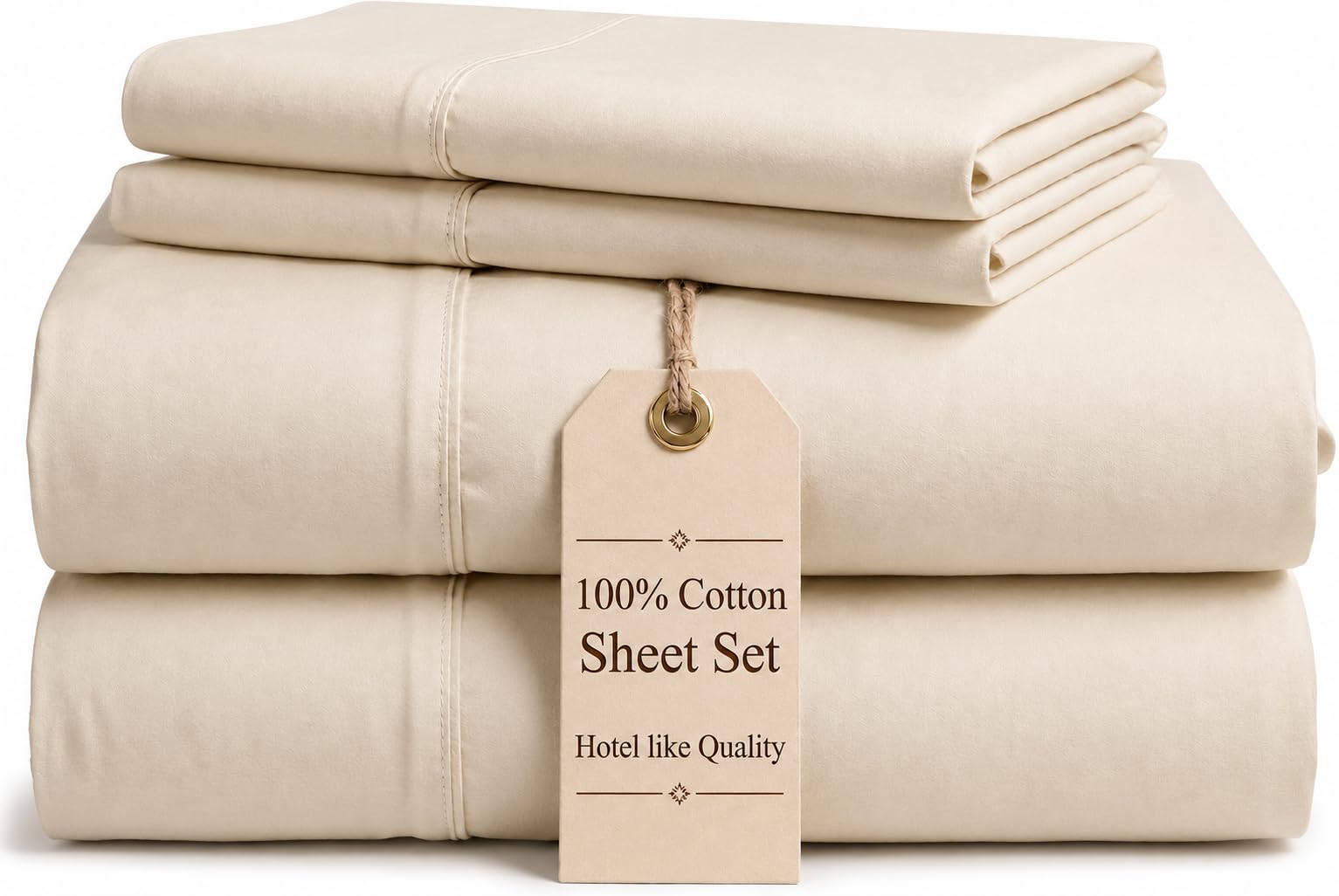100% Cotton Bed Sheets King Size, 4 Piece, Ivory King Size Sheets Set