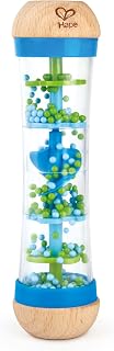 Hape Beaded Raindrops | Mini Wooden Musical Shake & Rattle Rainmaker Toy, Blue, Model Number: E0328B,L: 2, W: 2, H: 7.9 inch