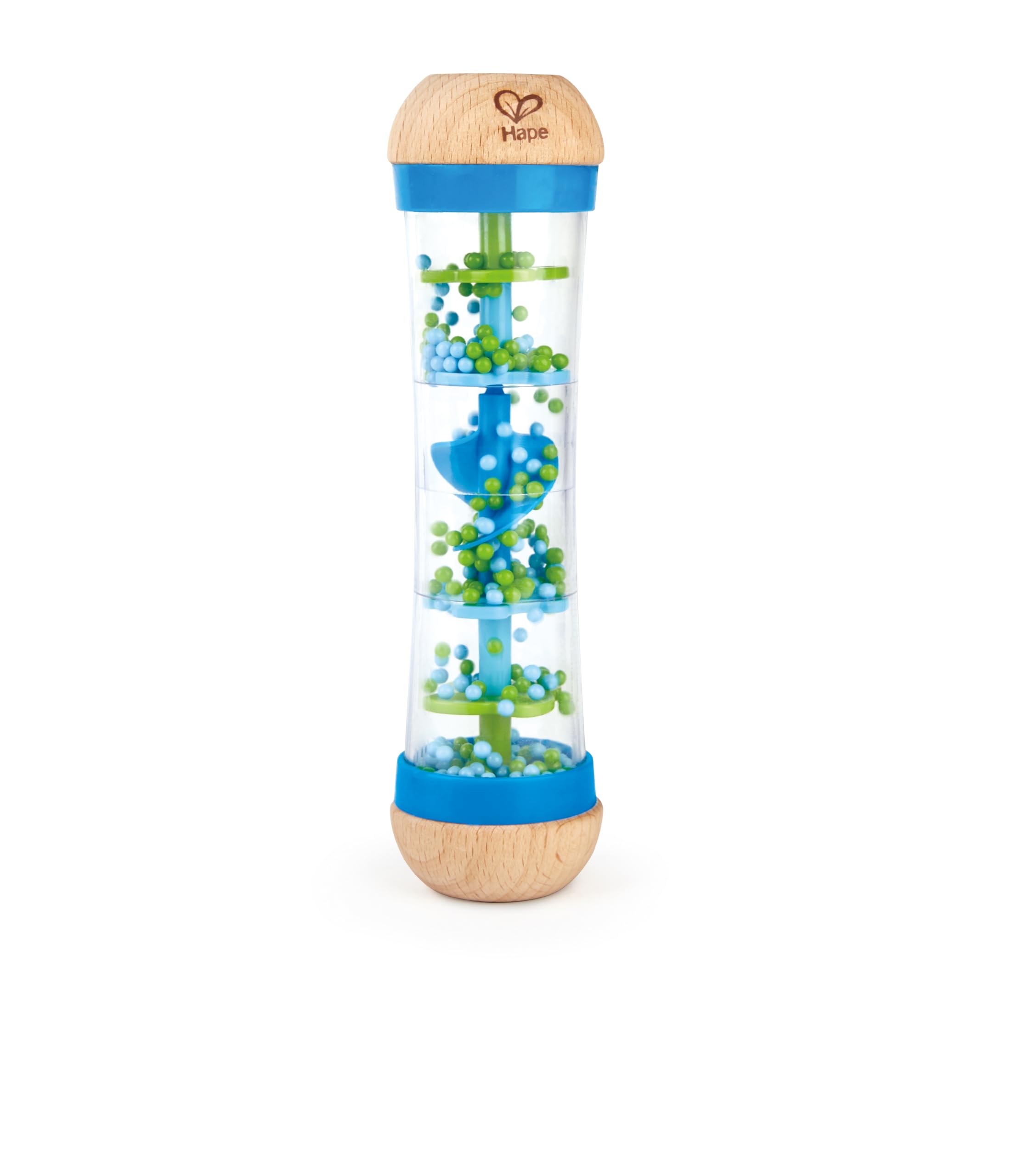 Hape Beaded Raindrops | Mini Wooden Musical Shake & Rattle Rainmaker Toy, Blue, 