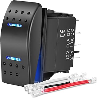 Nilight Waterproof 7Pin Rocker Switch with Jumper Wires Blue | Toggle ON/Off/ON DPDT 12V 24V Winch Pump for Cars Trucks Caravans Boats RV SUV ATV UTV