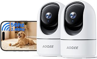 AOQEE 5G Cameras for Home Security Indoor, Pet Monitor w/Phone APP G5 2Pcs | Dual-Band Wi-Fi Indoor Camera with 24/7 TF Card Storage, 360 PTZ Auto-Tracking Pet/Dog/Cat/Puppy/Nanny, Motion Alert, Plug-in