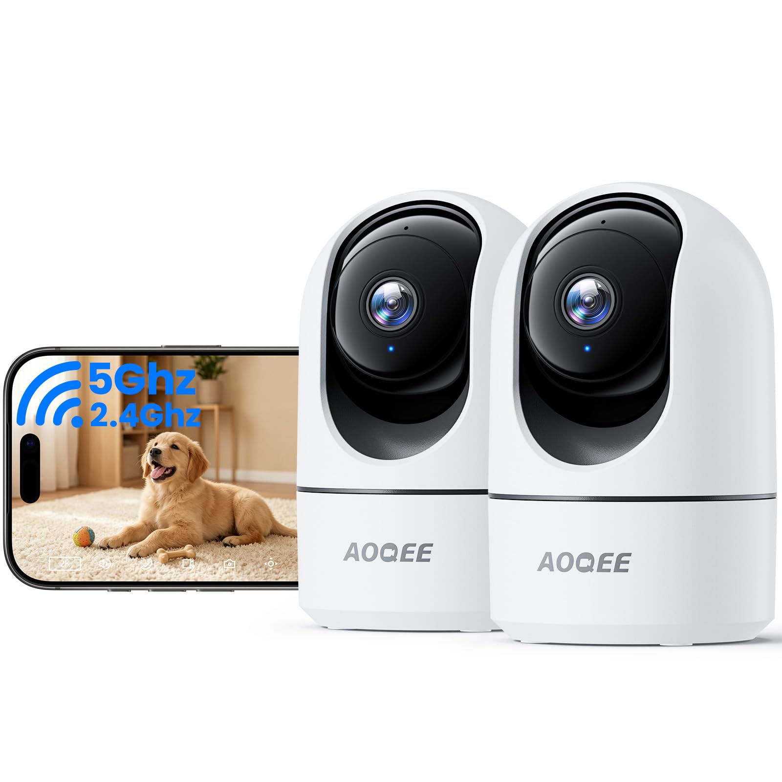 AOQEE 5G Cameras for Home Security Indoor, Pet Monitor w/Phone APP G5 2Pcs | Dua