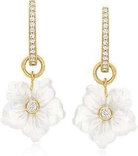 Ross-Simons Mother-Of-Pearl and .77 ct. t.w. White Topaz Removableflower Hoop Drop Earrings in 18kt Gold Over Sterling