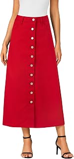Vrtige Women's High Waisted Long Denim Skirt
