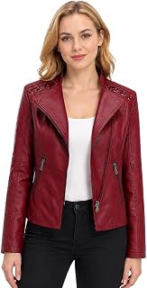 YMADREIG Leather Jacket Women Zip Up Long Sleeve Crop Motorcycle Jackets Slim Fit Stand Up Collared Biker Coat Fall Outfits