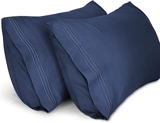 Lirex King Size Pillow Covers,1800 Thread Count Embroidered Soft Brushed Microfiber Pillowcases 2 Pack,Blue