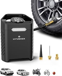 HYVOHEX Portable Air Compressor,160 PSI Cordless Tire Inflator Pump(Black) | Fast 1-Min Inflation with Digital Gauge and LED Light, Compatible with Car, SUV, Bike and Inflatable Balls