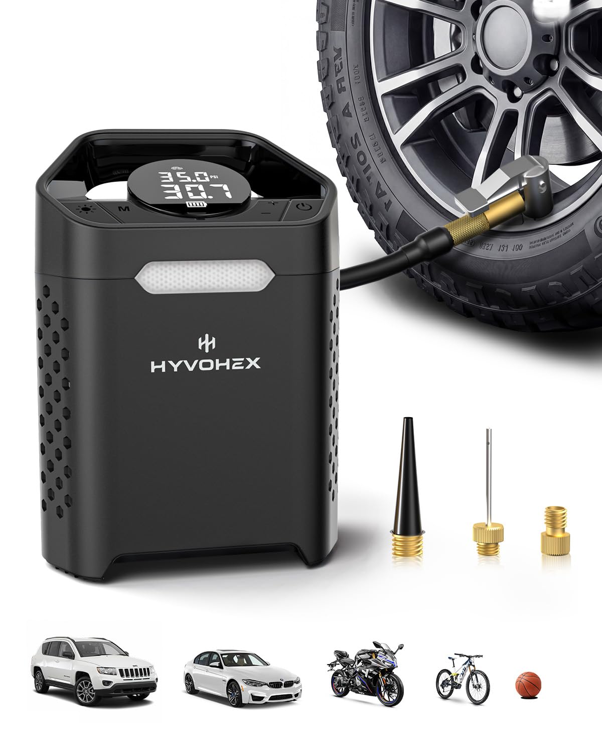 HYVOHEX Portable Air Compressor,160 PSI Cordless Tire Inflator Pump(Black) | Fas
