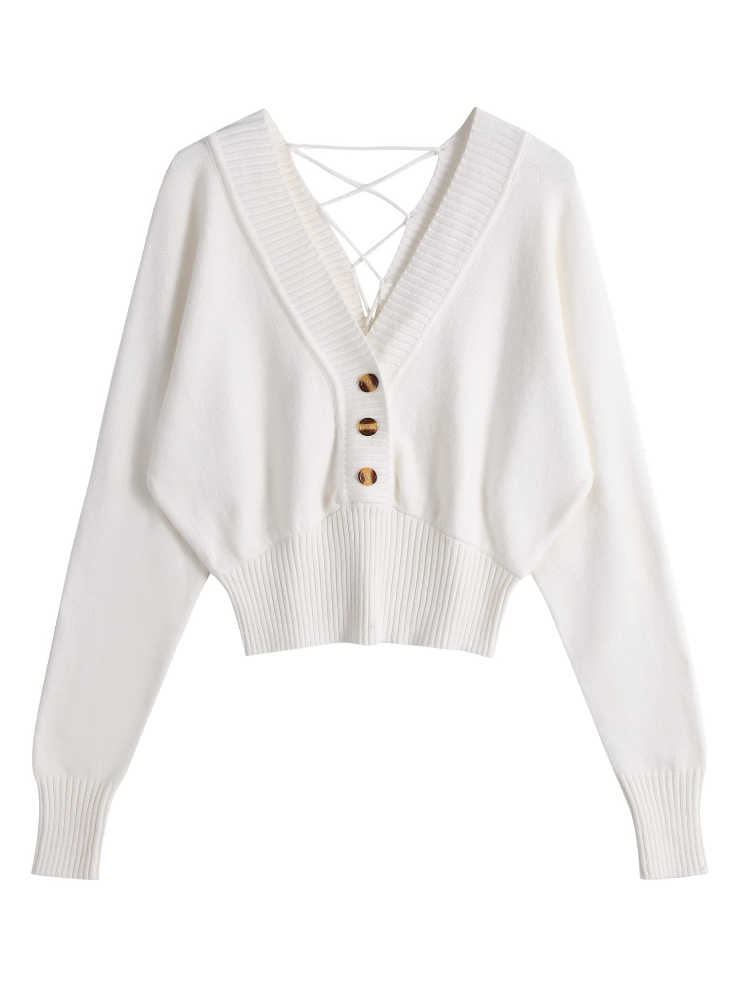 ZAFUL Women Off Shoulder Sweatshirt Batwing Ribbed Knit Crop Sweaters