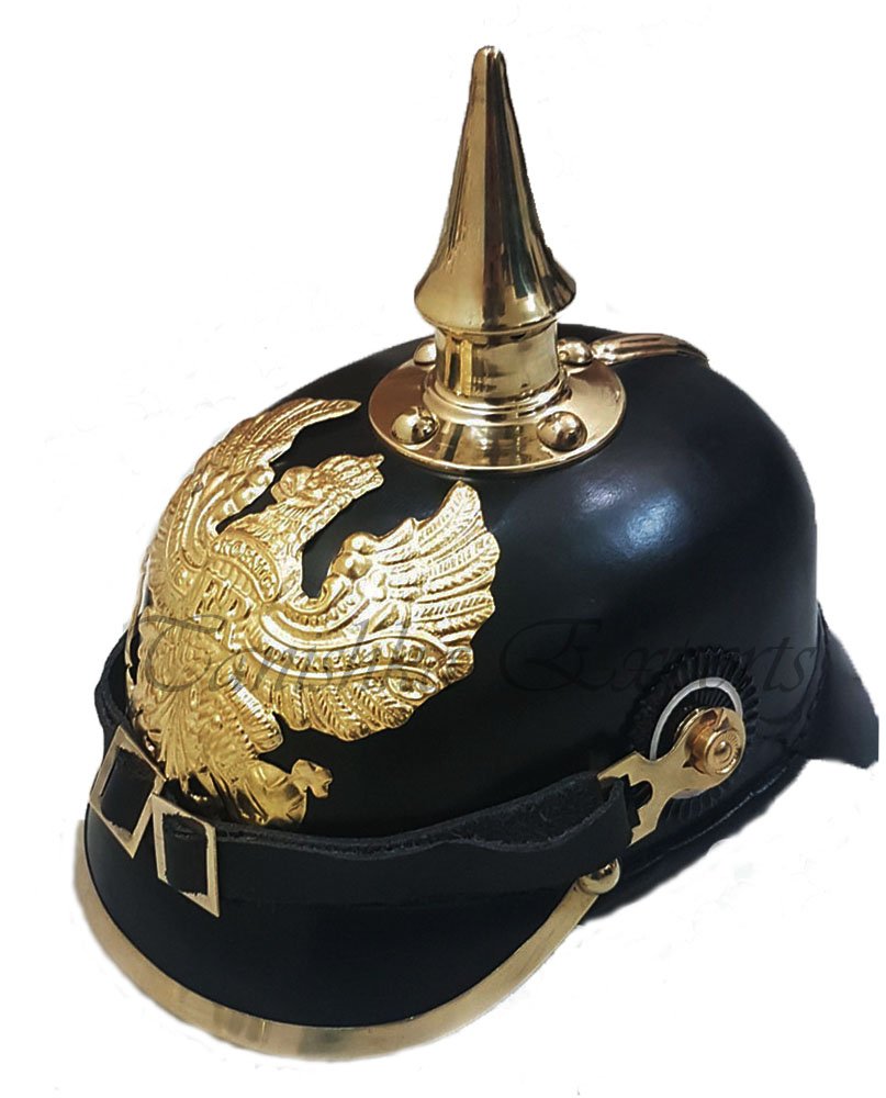 FR Badge German Prussian Helmet Brass Spike Leather Pickelhaube Helmet