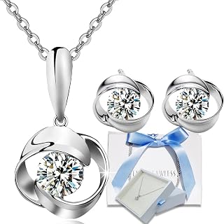 EVER FLAWLESS Women's Necklace, Silver, Made in Japan, Made with Swarovski Zirconia, Mother's Day, Girlfriend, Wife, Anniversary Gift, Earrings, Both Ears, Set of Azuki Chain, 15.7 inches (40 cm), Women's, Birthday, Christmas, Gift, Hypoallergenic