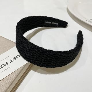 Women Wide Headbands Textured Check Letter Label Elastic Fabric Headbands Daily Hair Accessories
