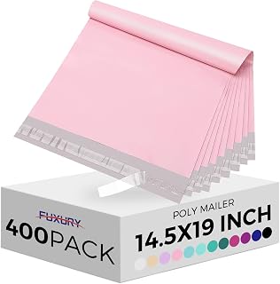 Fuxury Poly Mailers 14.5x19" 400Pcs, Bulk Shipping Bags for Clothes, Pink | Self Adhesive Large Mailing Shipping Envelopes,Waterproof Mailers Poly Bags,Colorful Packaging Bags for Business Boutique