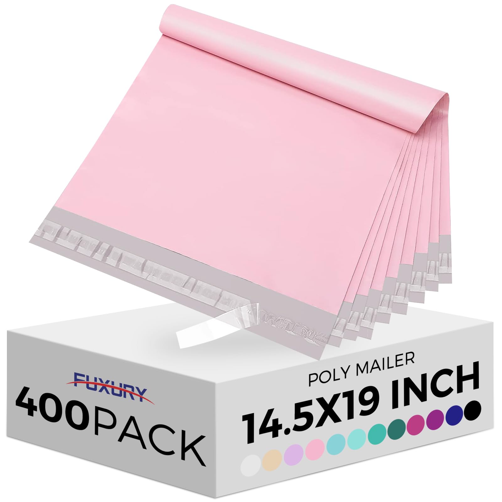 Fuxury Poly Mailers 14.5x19" 400Pcs, Bulk Shipping Bags for Clothes, Pink | Self