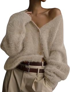 Yimoon Fuzzy Cardigan Sweater for Women V Neck Long Sleeve Button Down Loose Fuzzy Knit Sweater 2025