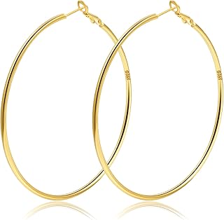 2mm Sterling Silver Big Hoop Earrings for Women Gold Filled Hoop Earrings Large Gold Hoop Earrings for Womens Hypoallergenic Circle Endless Thin Hoop Oversize 20/30/40/50/60/70mm Aretes De Aro