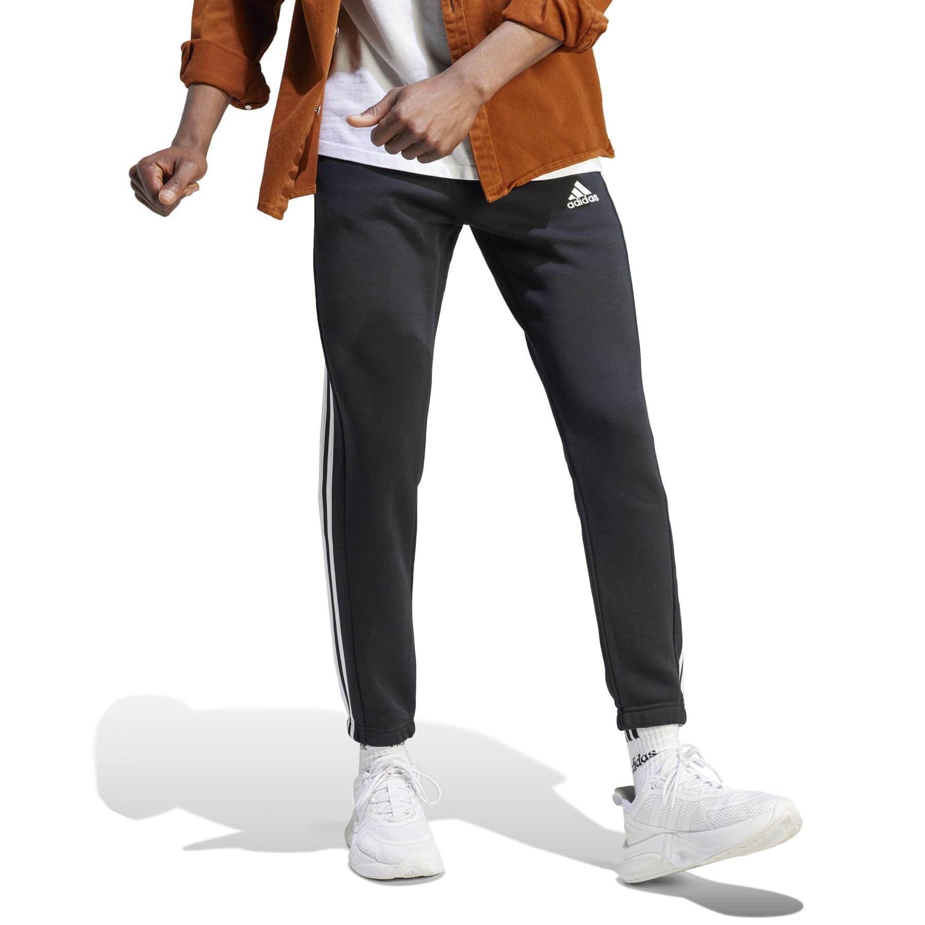 adidas Men's Essentials - Pantalones De Forro Polar De 3 Rayas Con Puños Cónicos