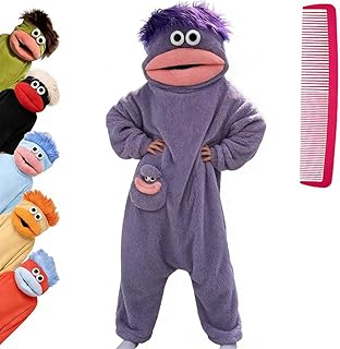 Brrioe Funny Big Mouth Monster Onesie Pajamas with Large Comb – Oversized Plush Fleece Hooded One Piece for Sleep & Party