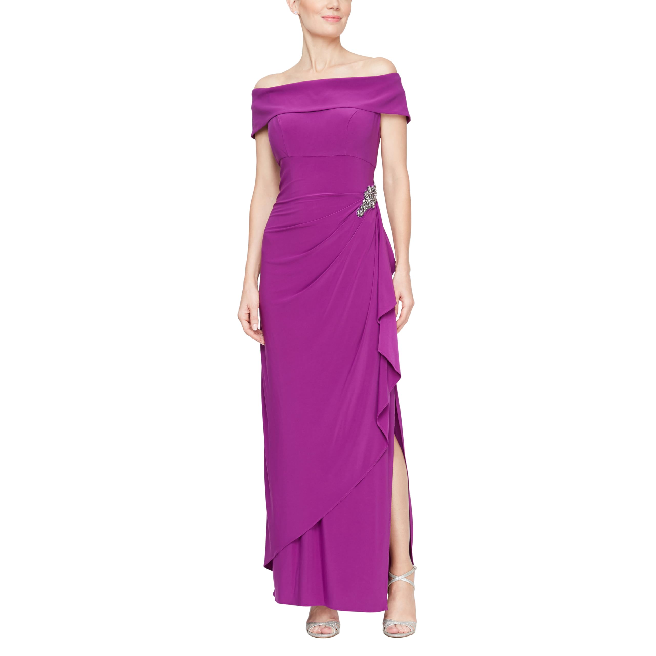 Alex Women's Long Sequined Dress with Flaping Sleeves Special Occasion Dress